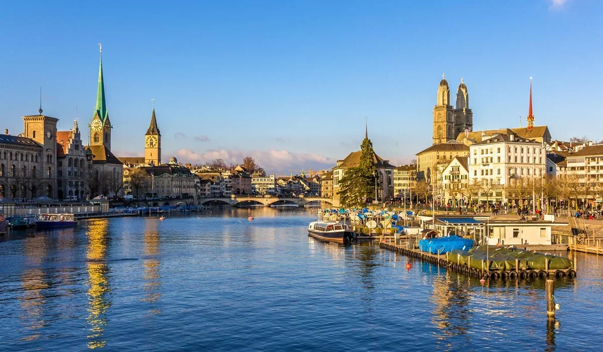 Zurich riverfront and historic buildings